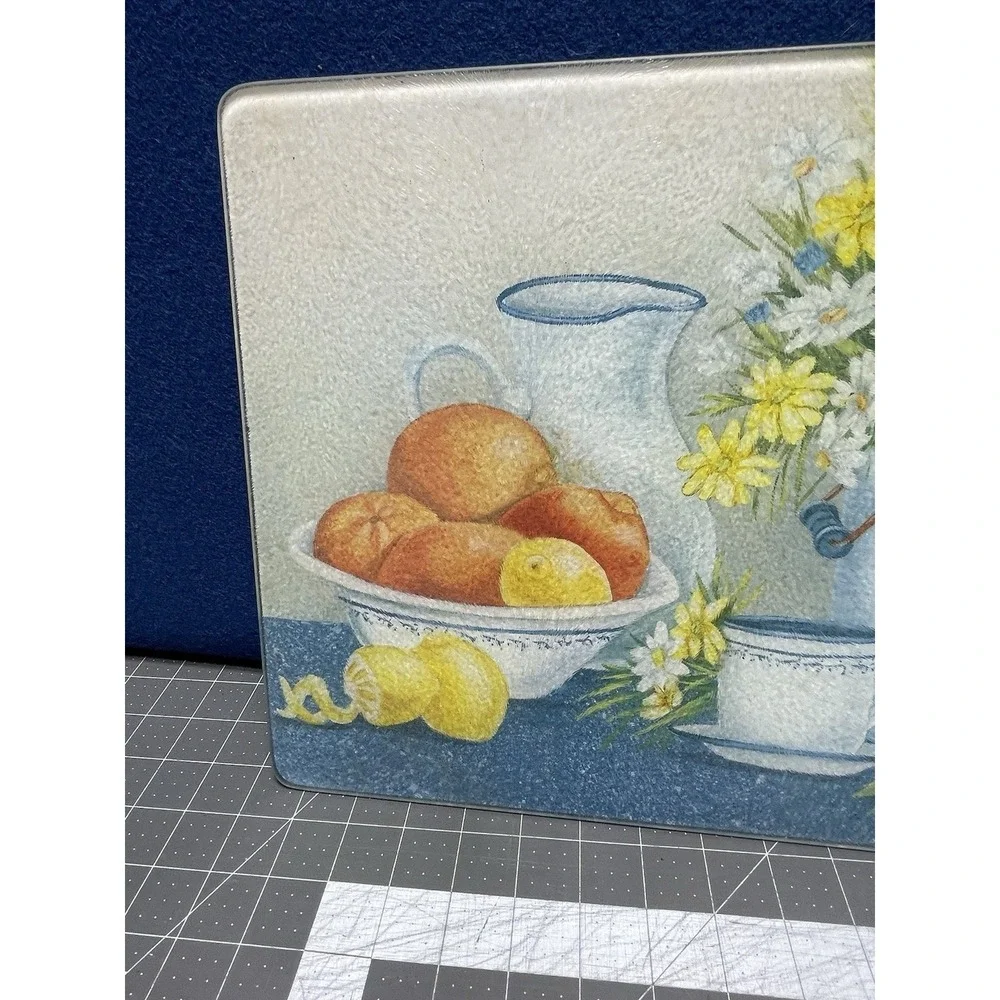 Tempered Glass Cutting Board Daisy Bowl Yellow Blue - 15